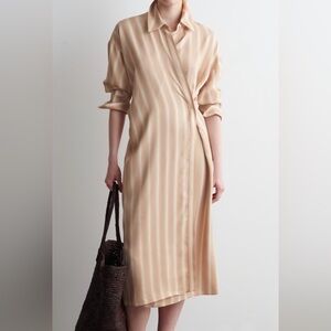 NWT COS Pink/White Striped Shirt Button Wrap Dress Sz 8